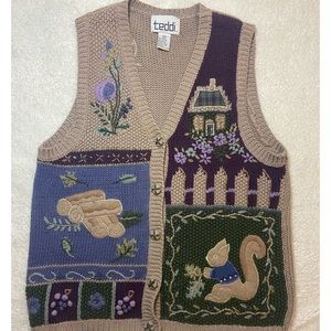 Vintage TEDDI Sleeveless Squirrel Sweater Vest Petite Medium